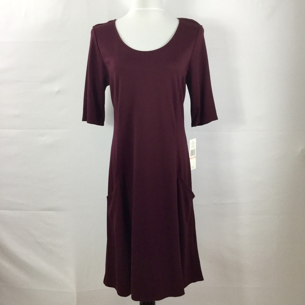 Sharagano Stretch Burgundy Pullover Dress With Pockets Size 10 NWT